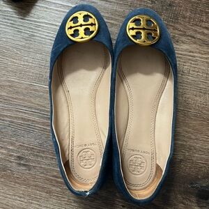 Tory Burch Blue Ballet Flats with Gold Accents